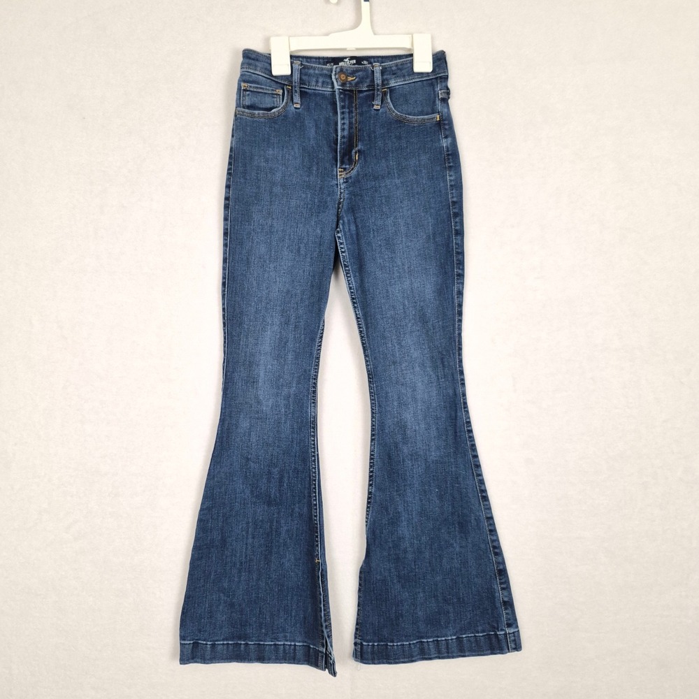 Hollister High Rise Sz 26 Vintage Flare Soft Stretch Jeans Medium Wash Slit Boho